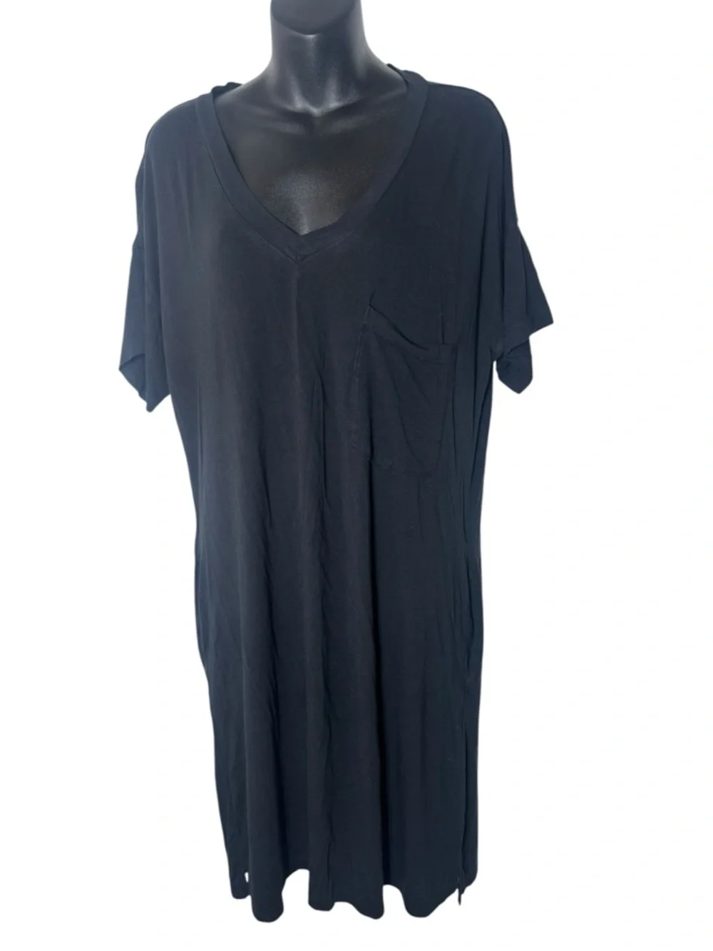 Black V-Neck Pocket‎ T-Shirt Dress